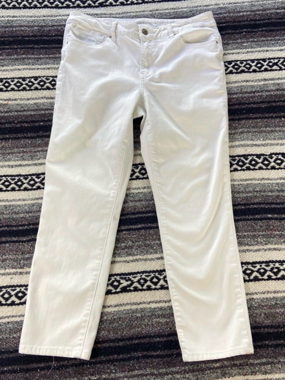 Chicos Sz 0.5 Platinum Jegging White Skinny Jeans Stretch Cropped 33x24 Crop